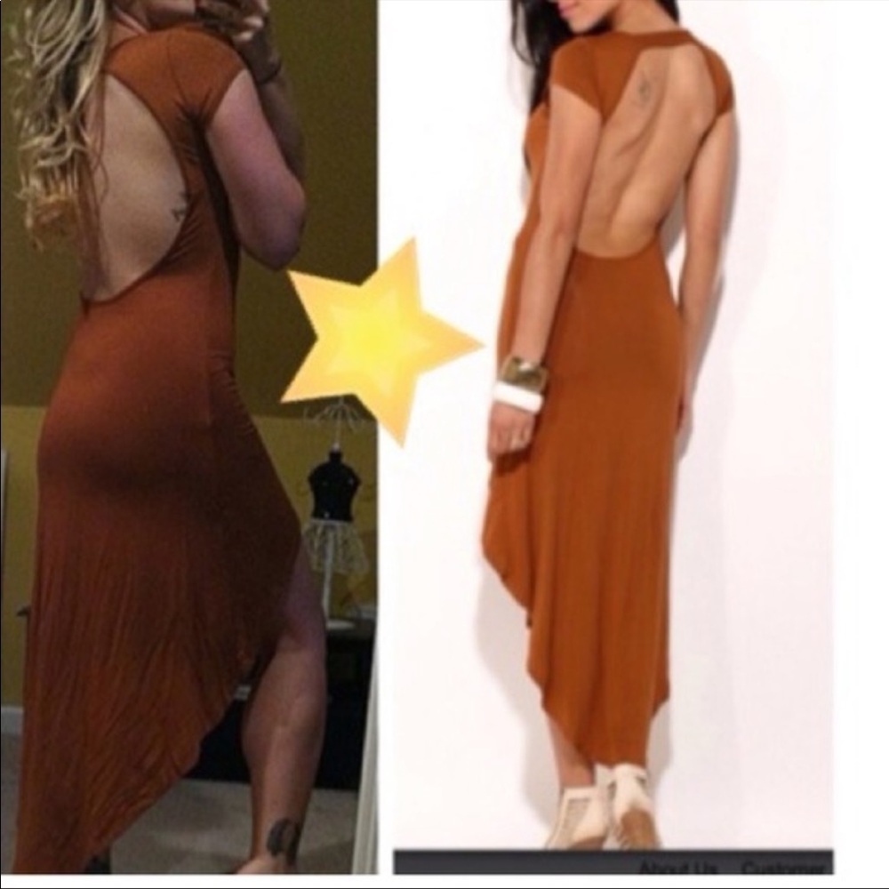 Hi/lo dress w open back - caramel
